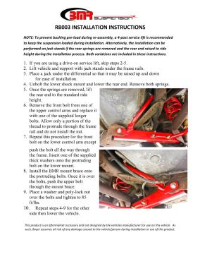 BMR Installation Instructions for RB003