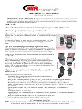 BMR Installation Instructions for TA001