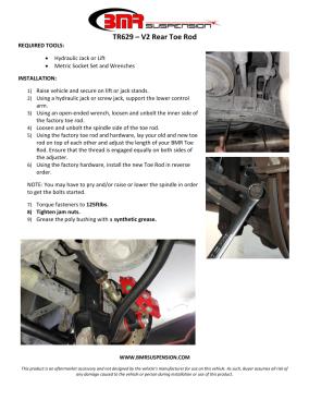 BMR Installation Instructions for TR629H-SD