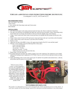 BMR Installation Instructions for AA751R-SD