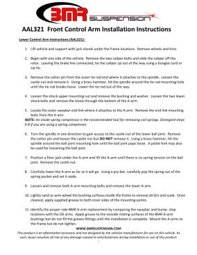 BMR Installation Instructions for AAL321