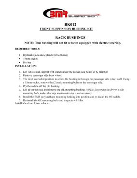 BMR Installation Instructions for BK012