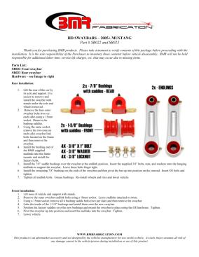 BMR Installation Instructions for SB022