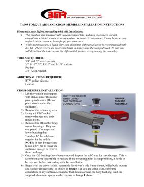 BMR Installation Instructions for TA003