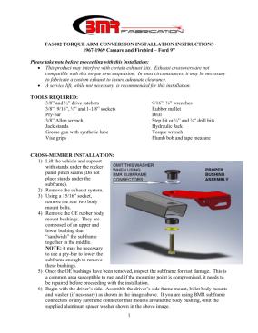 BMR Installation Instructions for TAS002