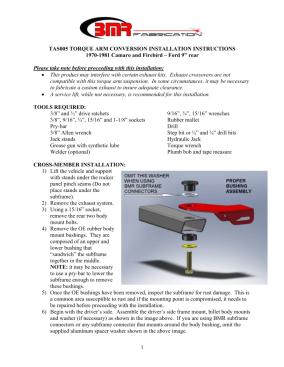 BMR Installation Instructions for TAS005