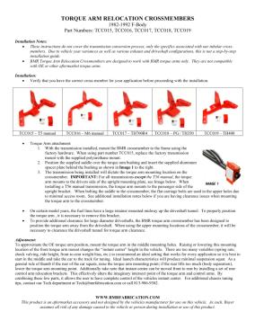 BMR Installation Instructions for TCC016