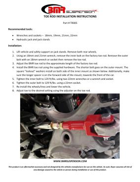 BMR Installation Instructions for TR005