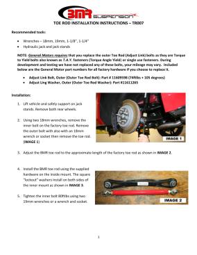 BMR Installation Instructions for TR007